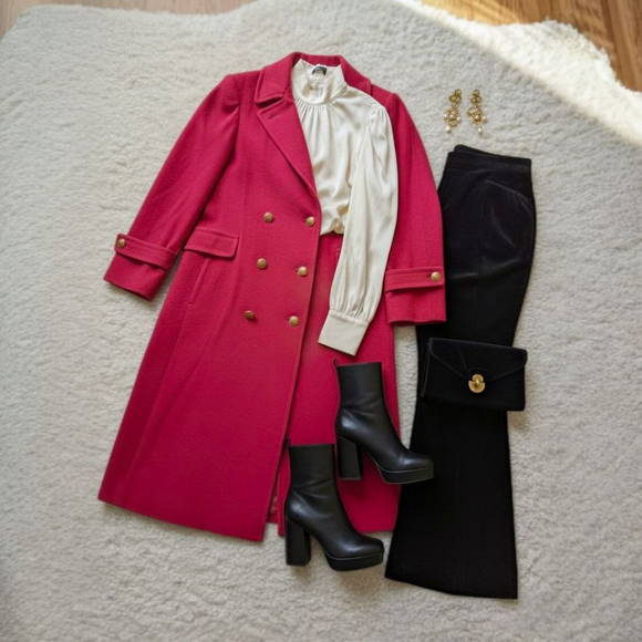 Evan-Picone Jackets & Blazers - Vintage 1970s Red Long Length Ecan Pioneer Wool Coat Gold Buttons Union Tag 12
